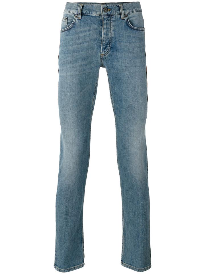 Roberto Cavalli Beaded Trim Slim Fit Jeans, Men's, Size: 31, Blue, Cotton/spandex/elastane