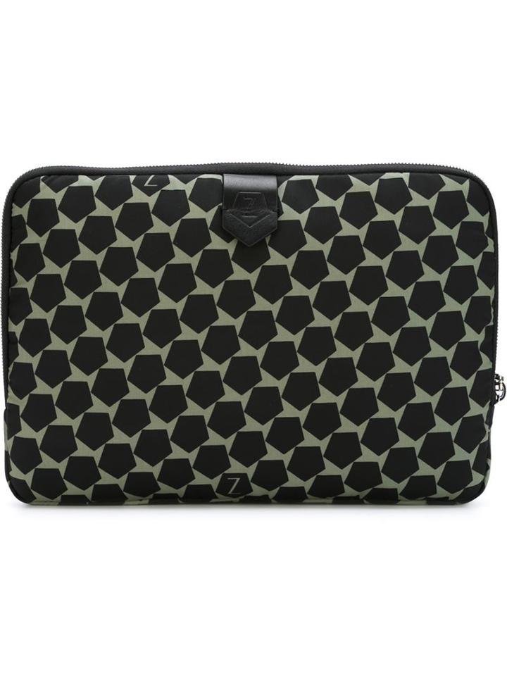 Z Zegna Geometric Pattern Zipped Clutch, Men's, Green, Polyamide