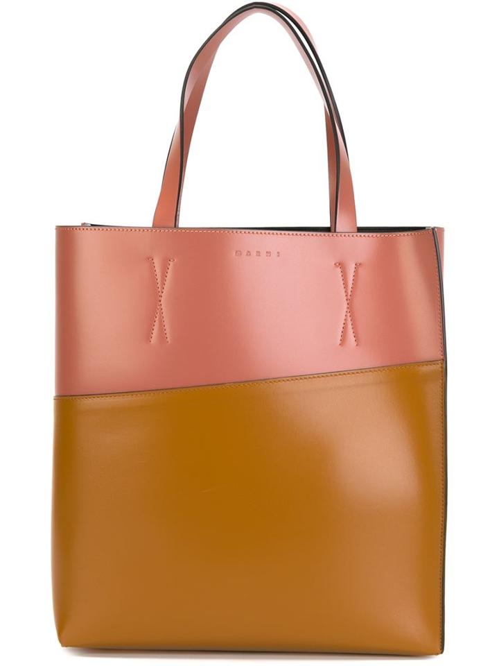 Marni Colour Block Shopper Tote, Women's, Pink/purple, Cotton/calf Leather/polyethylene