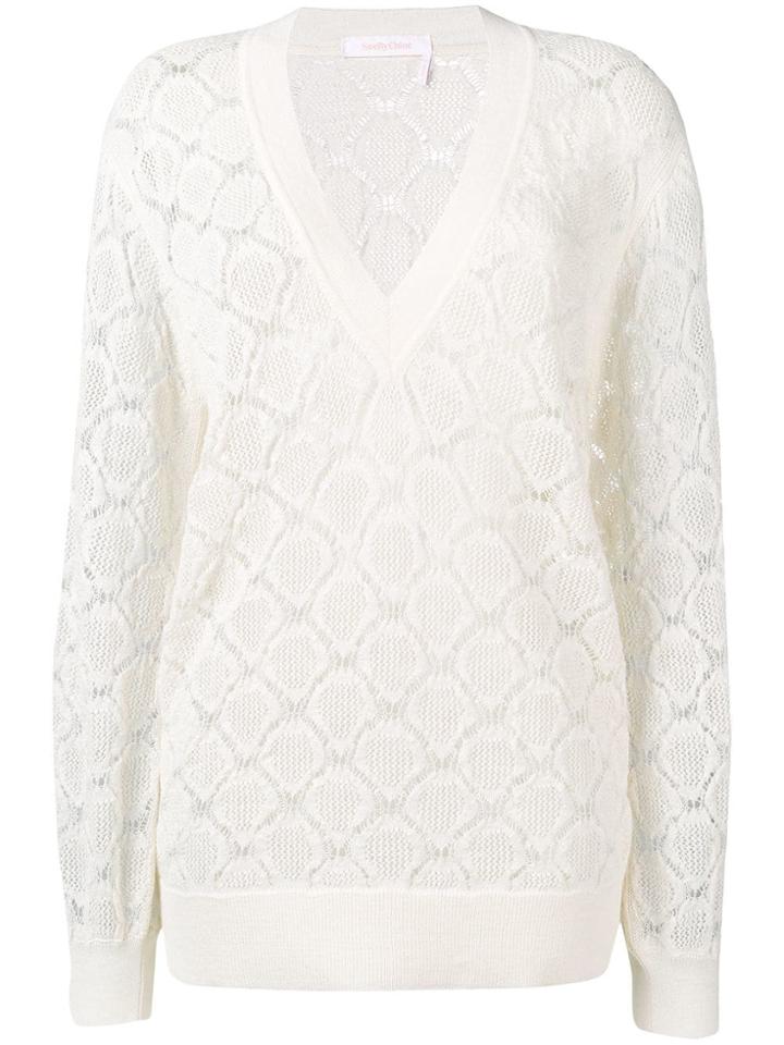 See By Chloé Crochet V-neck Sweater - White