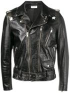 Saint Laurent Distressed Biker Jacket, Men's, Size: 50, Black, Calf Leather/cupro/cotton