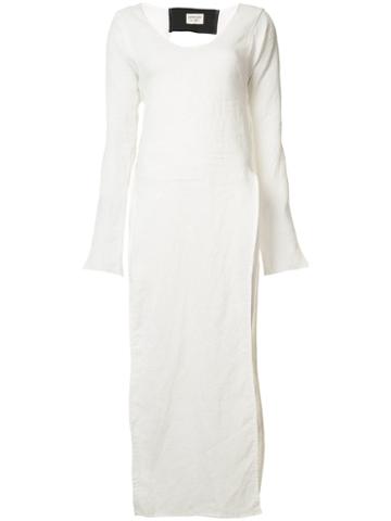 Sabine Luise Elongated V-neck T-shirt, Women's, White, Linen/flax