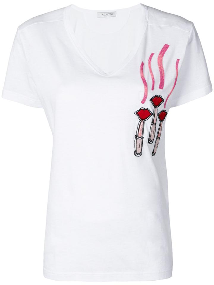 Valentino Lipstick Embroidered T-shirt - White