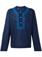 Mp Massimo Piombo Embroidered Trim Buttoned Tunic, Men's, Size: Medium, Blue, Cotton/linen/flax