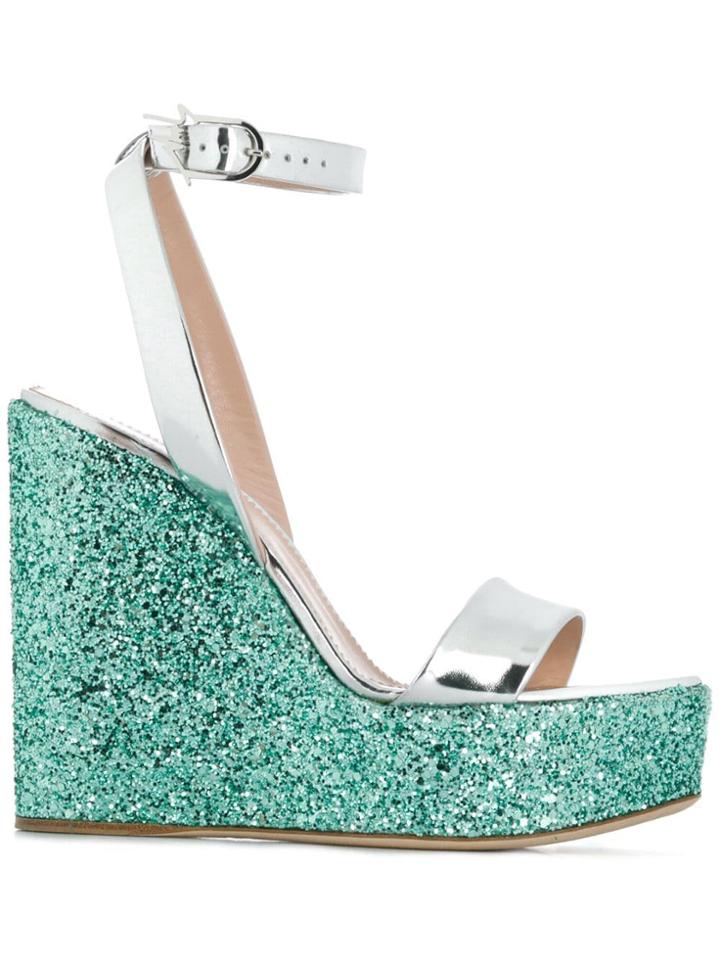 Giuseppe Zanotti Design Glitter Wedge Sandals - Silver