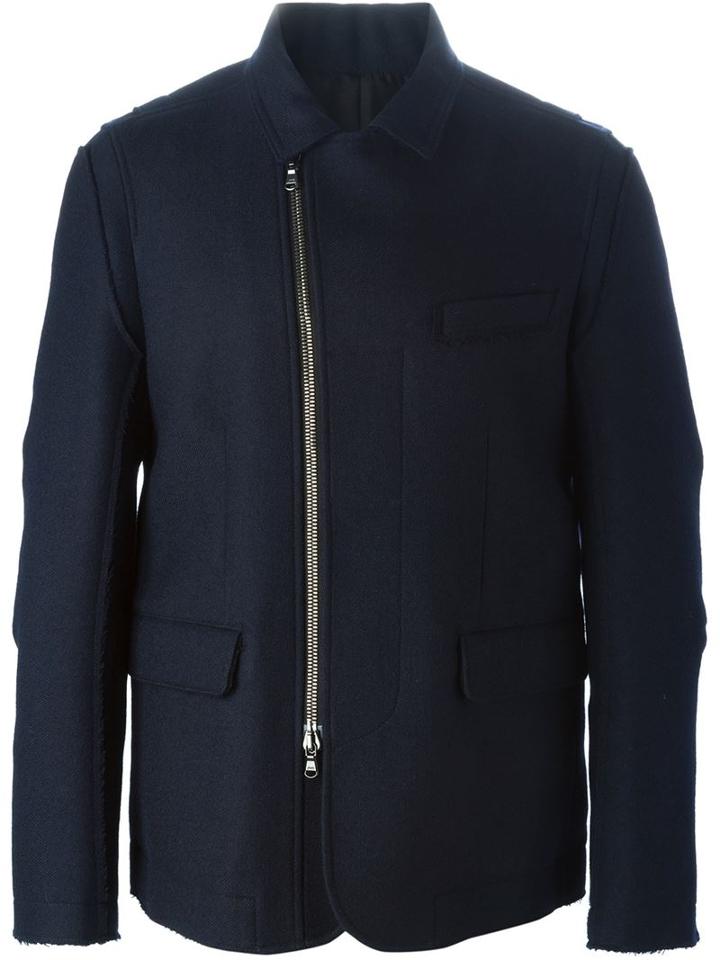 Wooyoungmi Off-centre Zip Jacket, Men's, Size: 54, Blue, Silk/polyester/rayon/wool