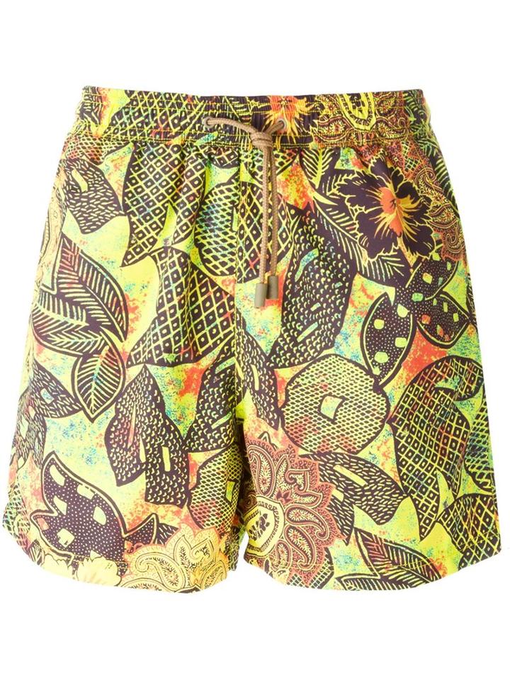 Etro Floral Print Swim Shorts, Men's, Size: M, Brown, Nylon