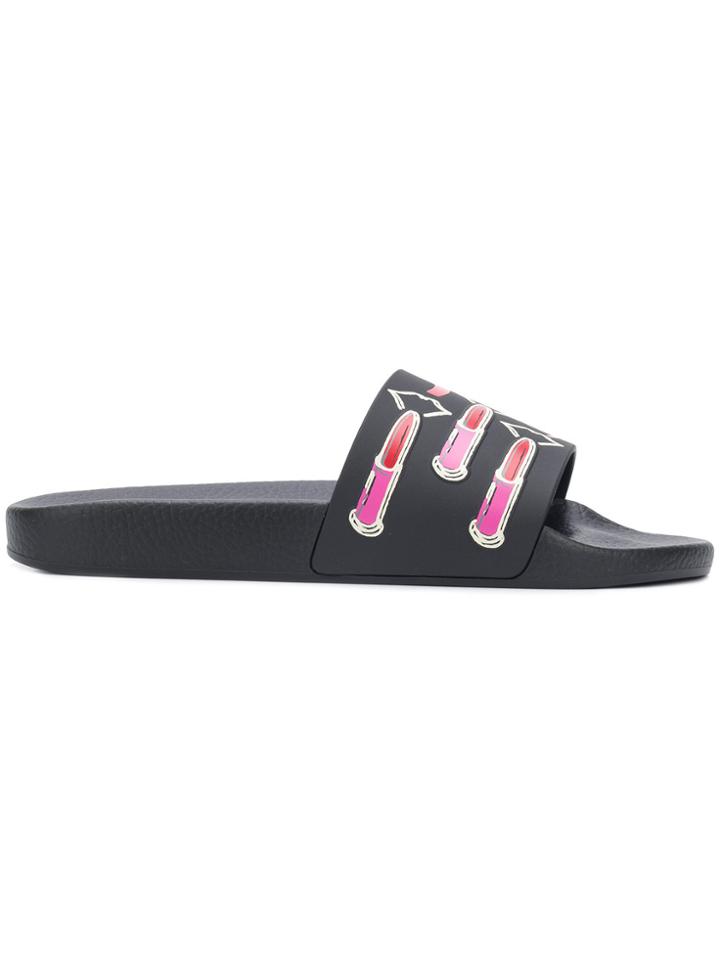 Valentino Valentino Garavani Lipstick Print Slides - Black