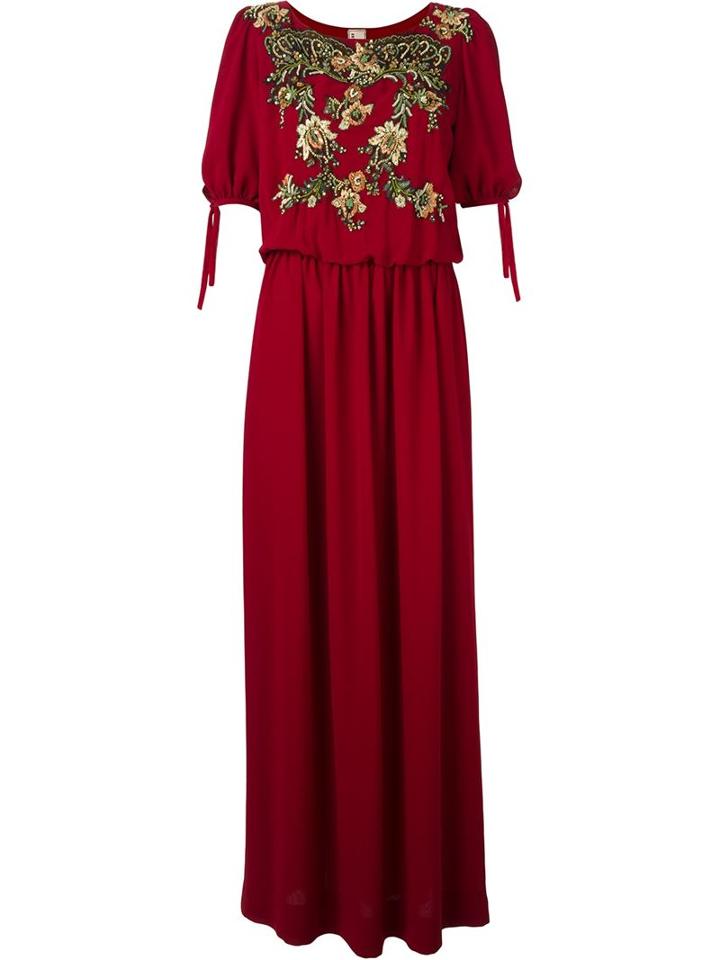Antonio Marras Embroidered Column Dress, Women's, Size: 42, Red, Polyester/polyamide