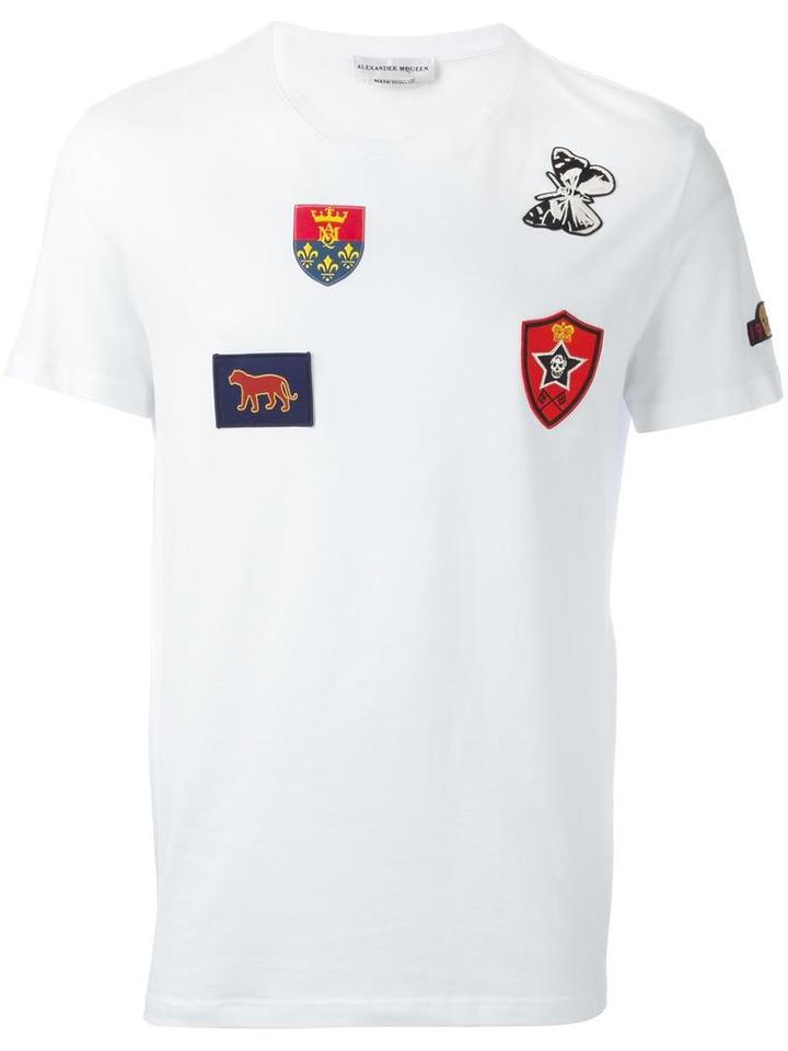 Alexander Mcqueen Patch Detailed T-shirt, Men's, Size: Medium, White, Cotton/polyester/viscose