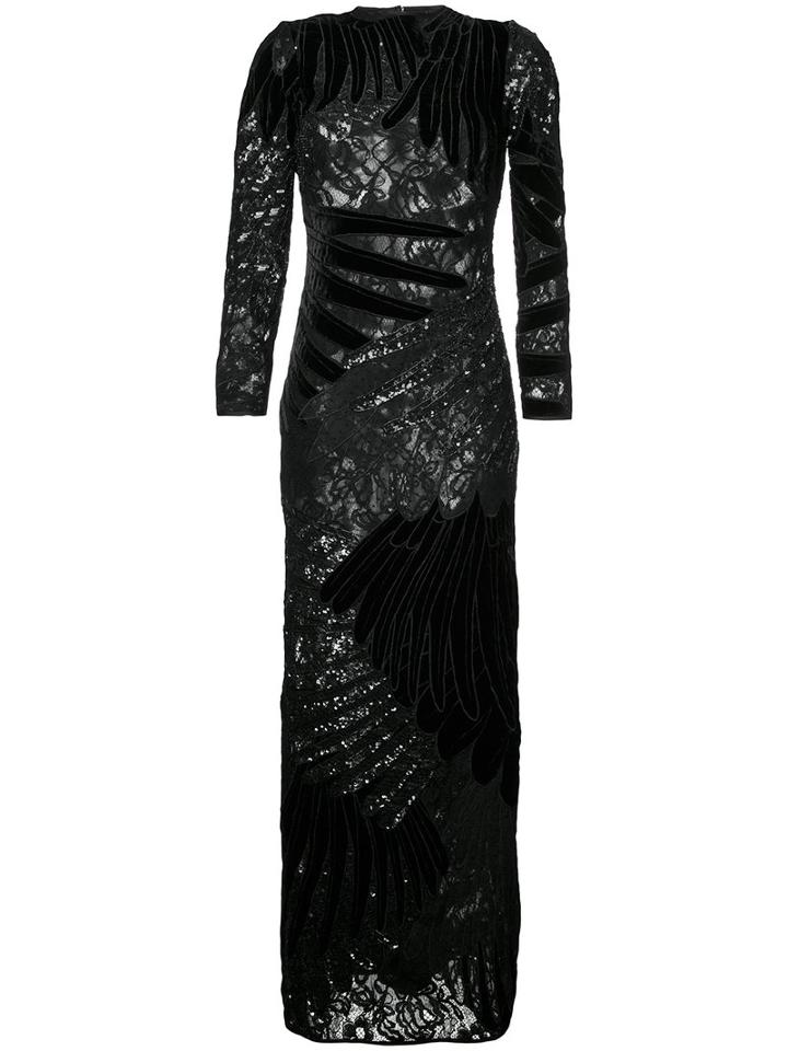 Romance Was Born - Feather Applique Gown - Women - Silk/polyester/sequin - 8, Black, Silk/polyester/sequin