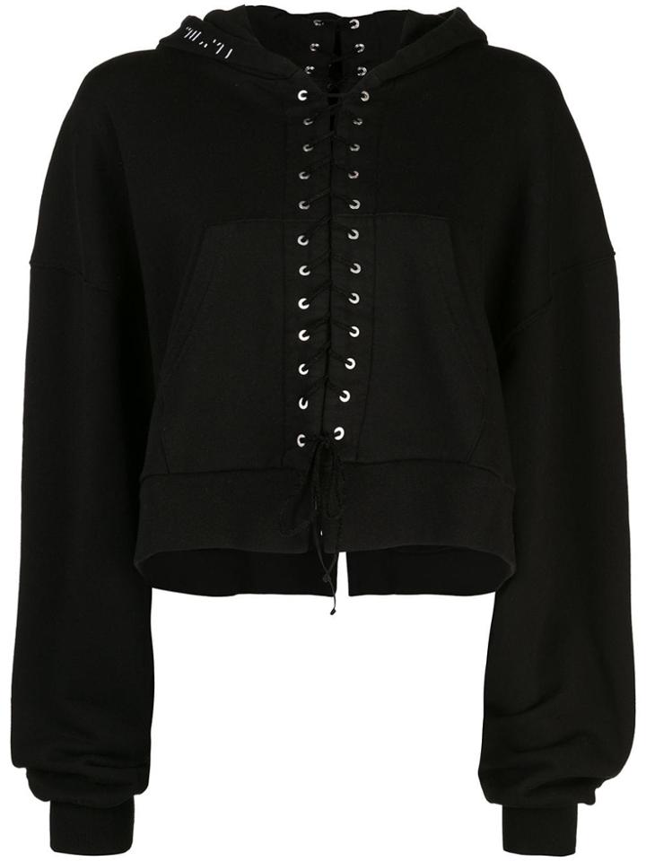 Unravel Project Cropped Lace-up Hoodie - Black