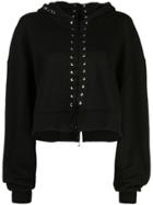 Unravel Project Cropped Lace-up Hoodie - Black
