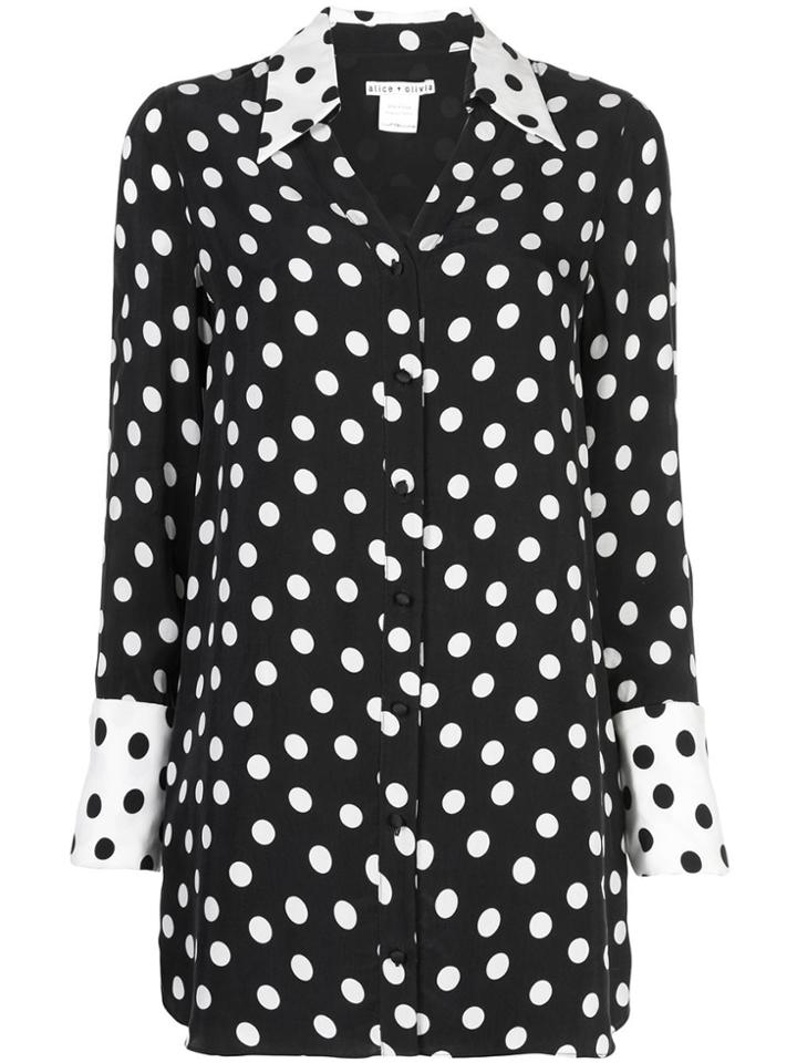 Alice+olivia Halima French Cuff Shirt Dress - Polka Dot Blk/soft White