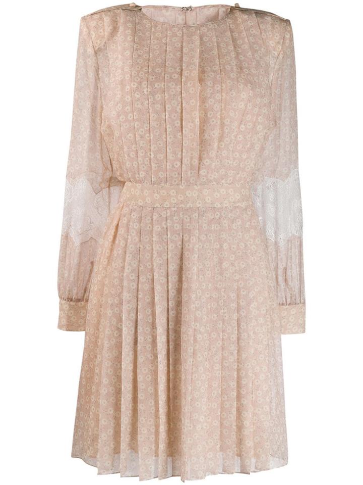 Fendi Lace Flared Pleated Dress - Neutrals