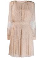 Fendi Lace Flared Pleated Dress - Neutrals