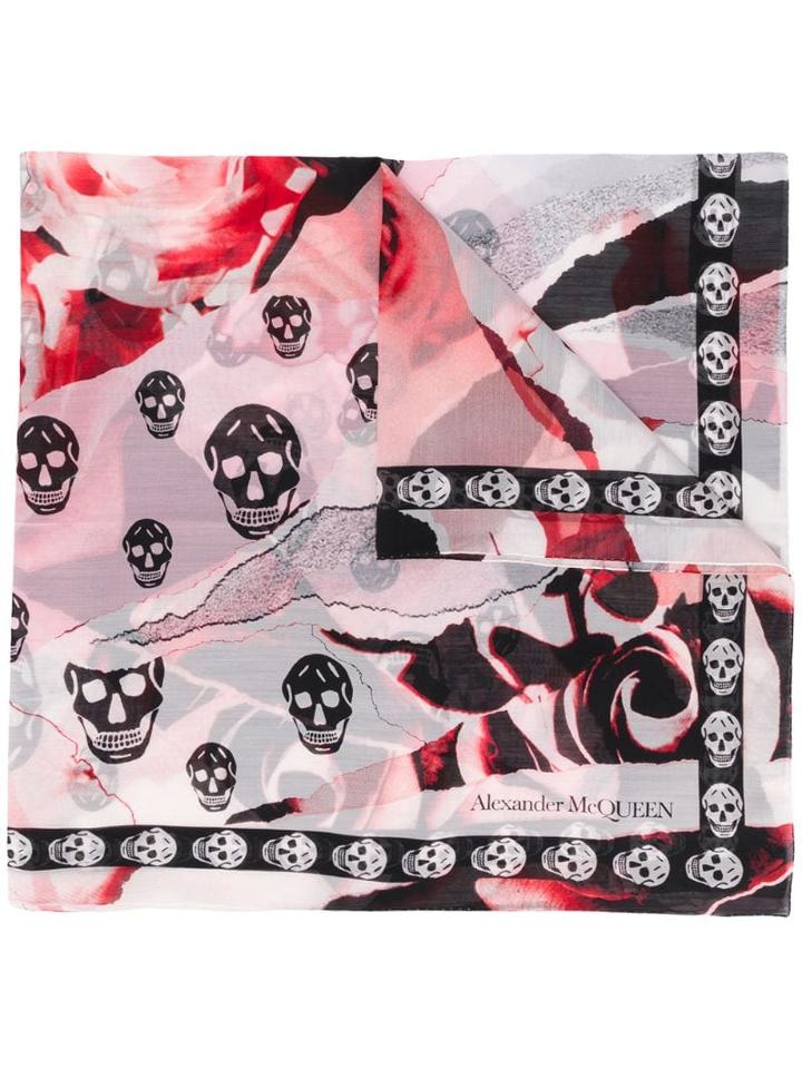 Alexander Mcqueen Floral And Skull Print Scarf - Pink