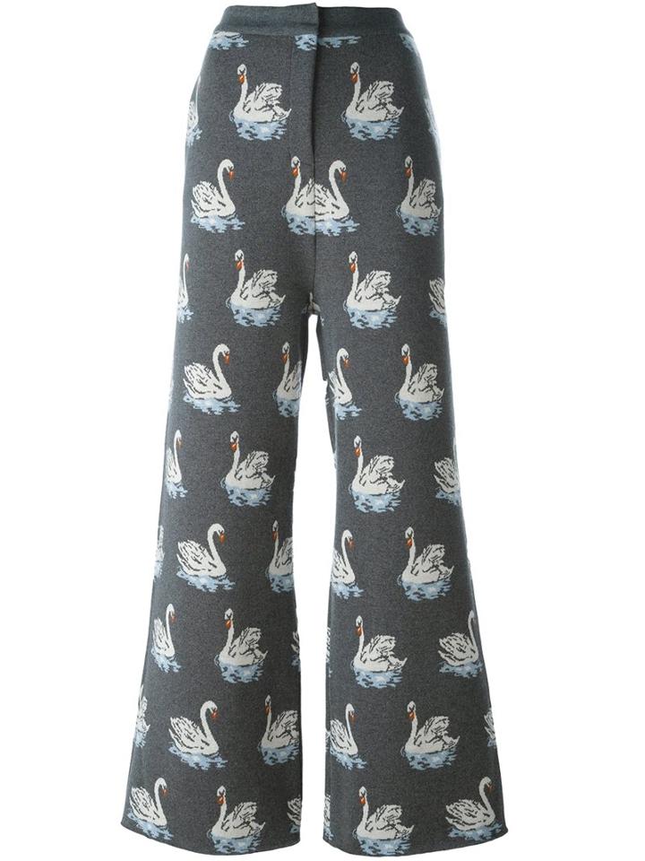 Stella Mccartney Swan Print Trousers, Women's, Size: 42, Grey, Cotton/viscose/virgin Wool