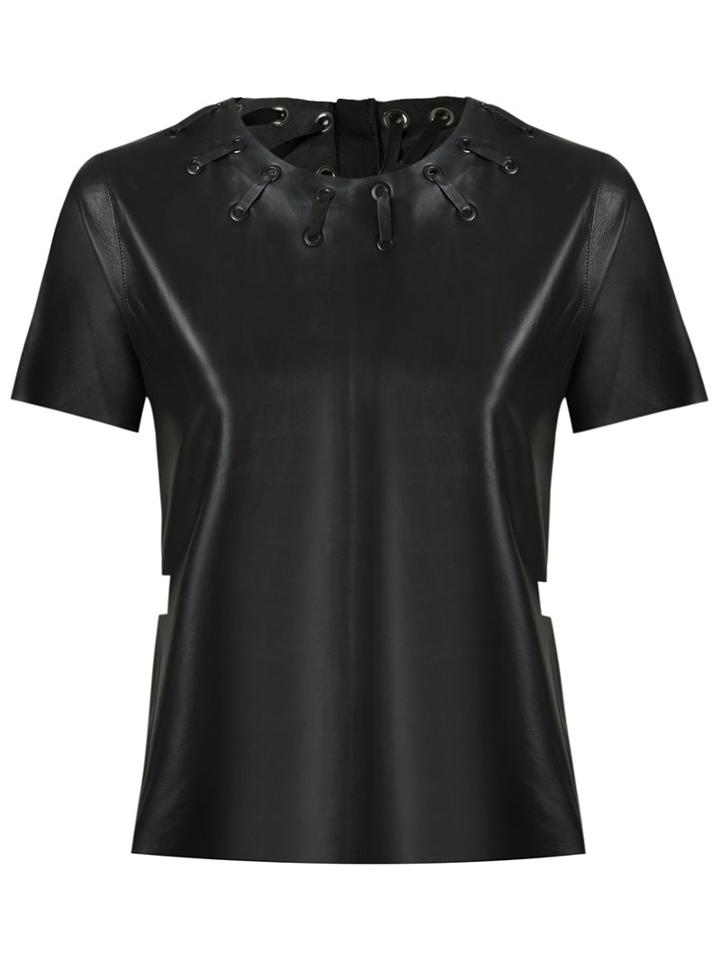 Andrea Bogosian Round Neck Blouse, Women's, Size: Medium, Black, Leather