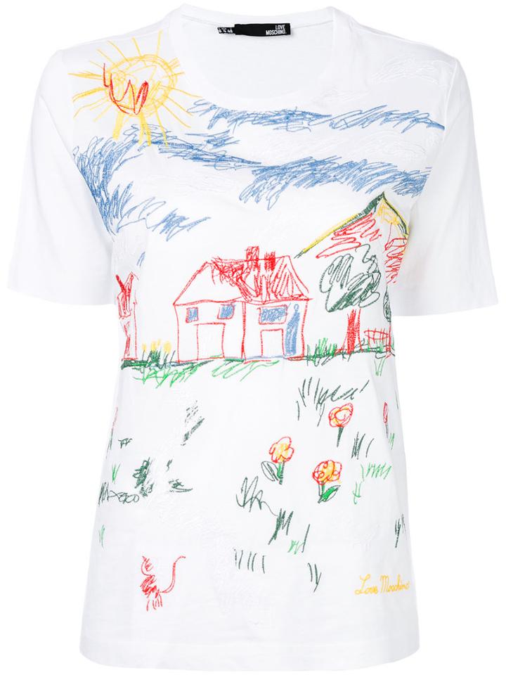 Love Moschino - Scribble Print T-shirt - Women - Cotton - 38, White, Cotton