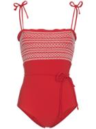 Lisa Marie Fernandez Selena Smocked Tomato Crepe Mallot Swimsuit - Red