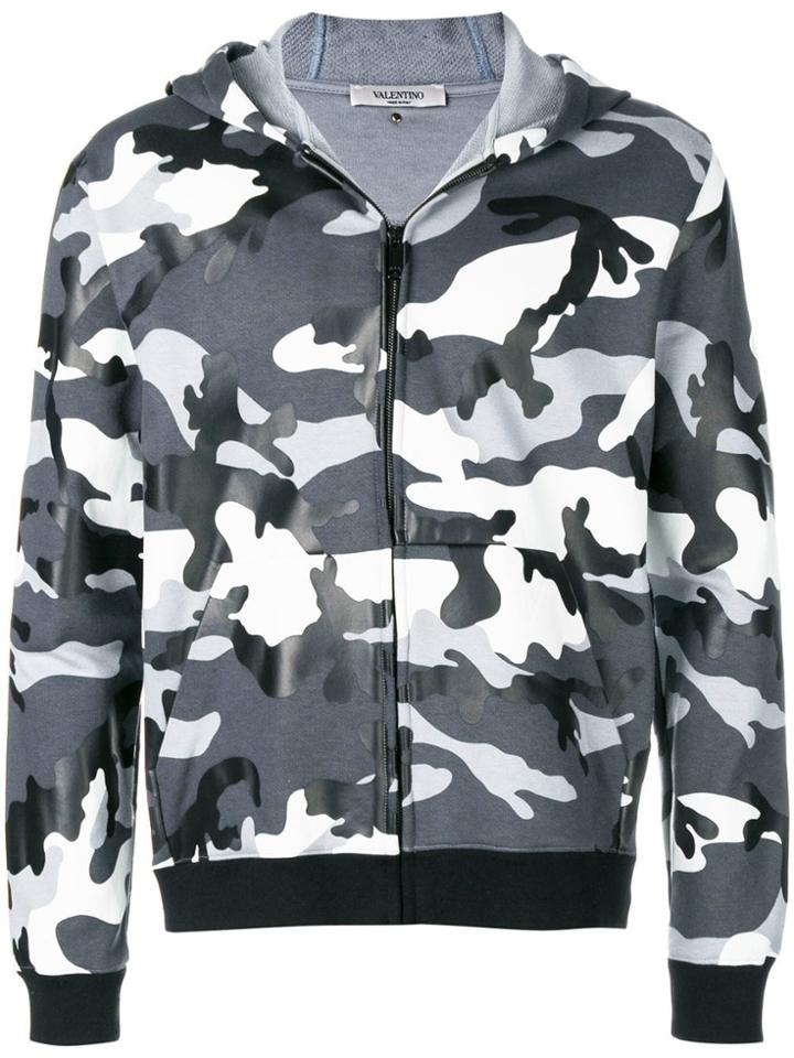 Valentino Camouflage Print Zipped Hoodie - Grey