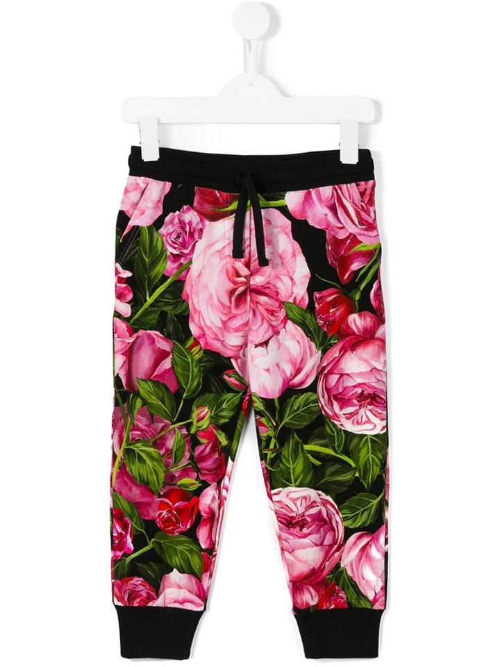 Dolce & Gabbana Kids Rose Print Trousers, Girl's, Size: 12 Yrs, Black