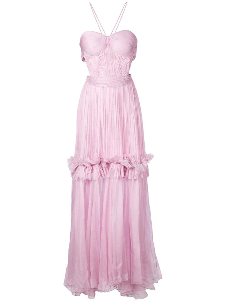 Maria Lucia Hohan Ruffle Trim Pleated Thora Gown - Pink & Purple