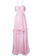 Maria Lucia Hohan Ruffle Trim Pleated Thora Gown - Pink & Purple
