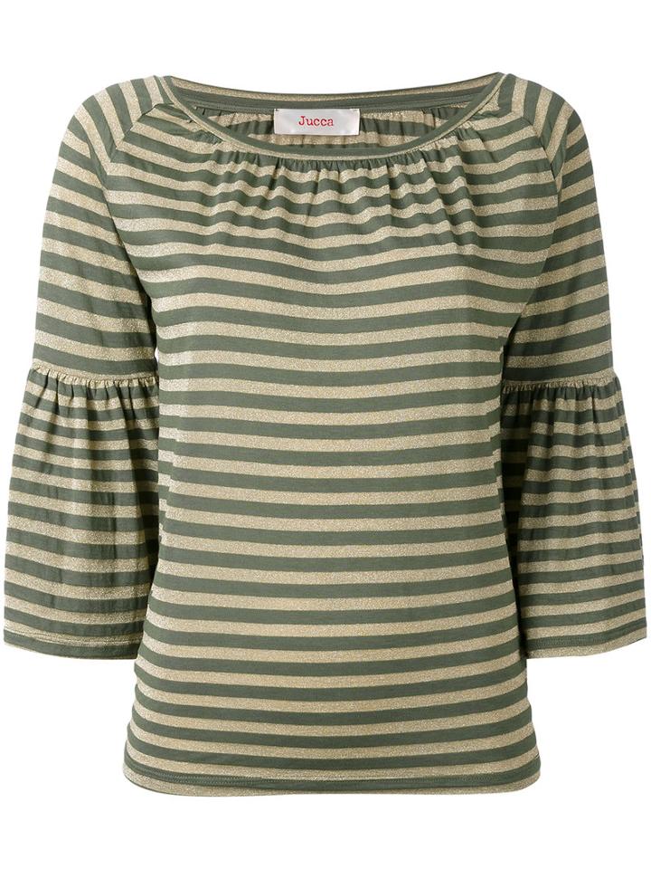 Jucca - Striped Trumpet Sleeve Top - Women - Nylon/polyester/viscose - M, Green, Nylon/polyester/viscose