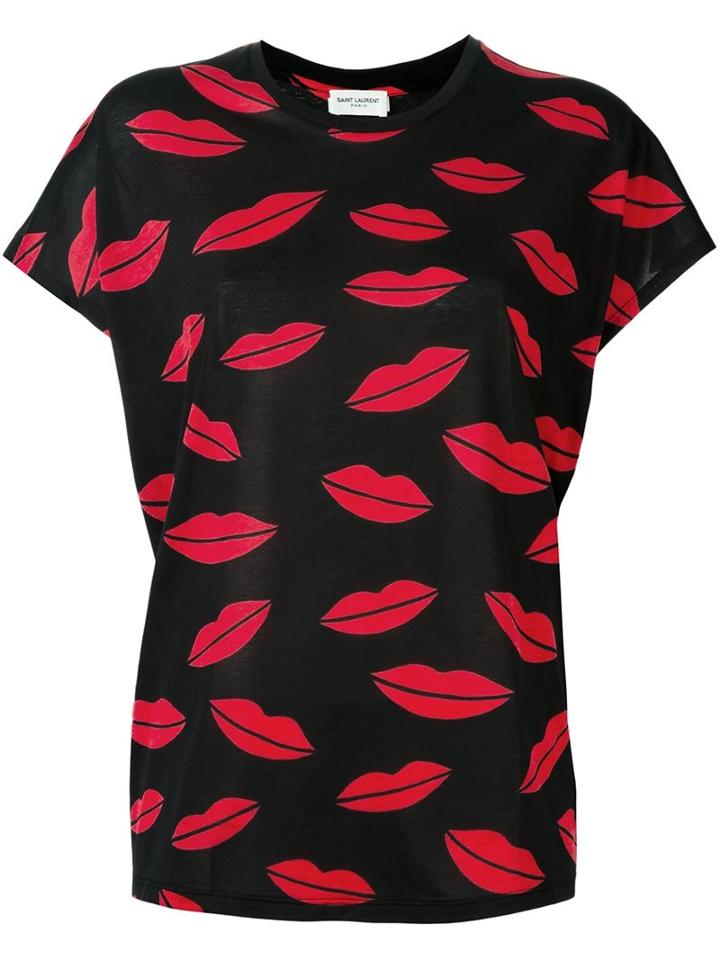 Saint Laurent Lips Print T-shirt, Women's, Size: Xs, Black, Cotton