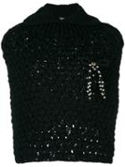 Twin-set - Cropped Bow Detail Poncho - Women - Cotton/acrylic - One Size, Black, Cotton/acrylic