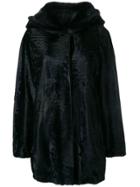 Liska Loose Fur Trimmed Coat With A Hood - Blue