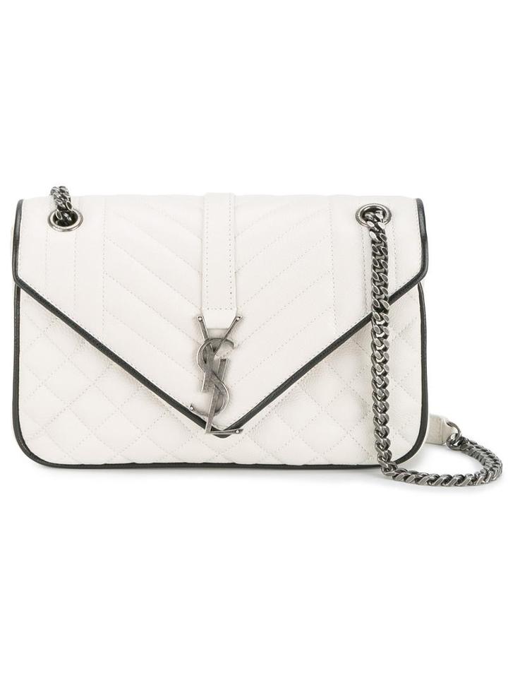 Saint Laurent College Shoulder Bag, Women's, White, Leather/cotton/metal