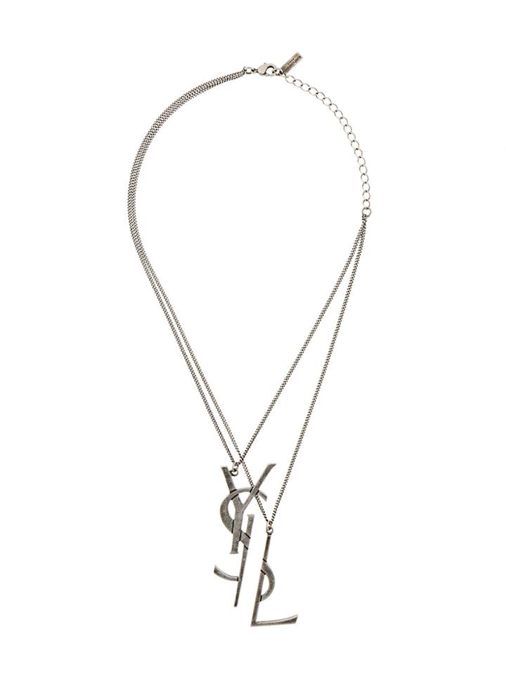 Saint Laurent Layered Logo Necklace - Metallic