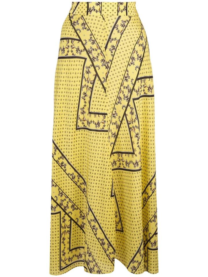 Ganni Asymmetric Print Midi Skirt - Yellow