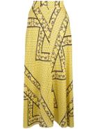 Ganni Asymmetric Print Midi Skirt - Yellow