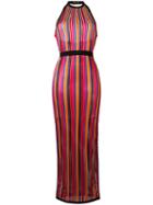 Balmain Striped Contrast Trim Dress, Women's, Size: 36, Viscose/polyamide