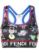 Fendi Printed Sports Crop Top, Women's, Size: 42, Black, Polyester/spandex/elastane