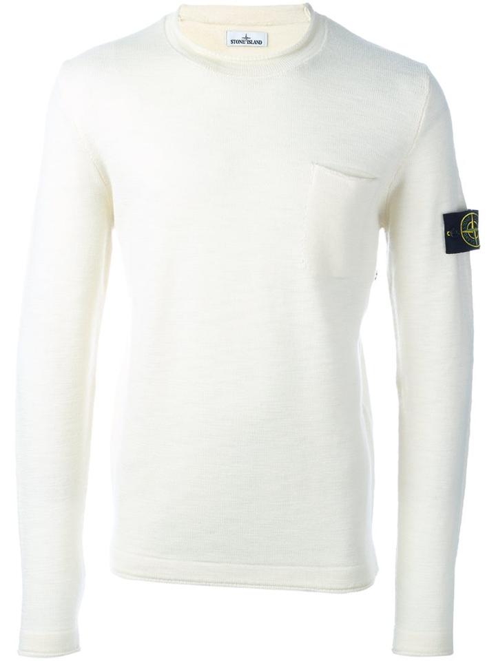 Stone Island Logo Patch Jumper, Men's, Size: Medium, White, Wool