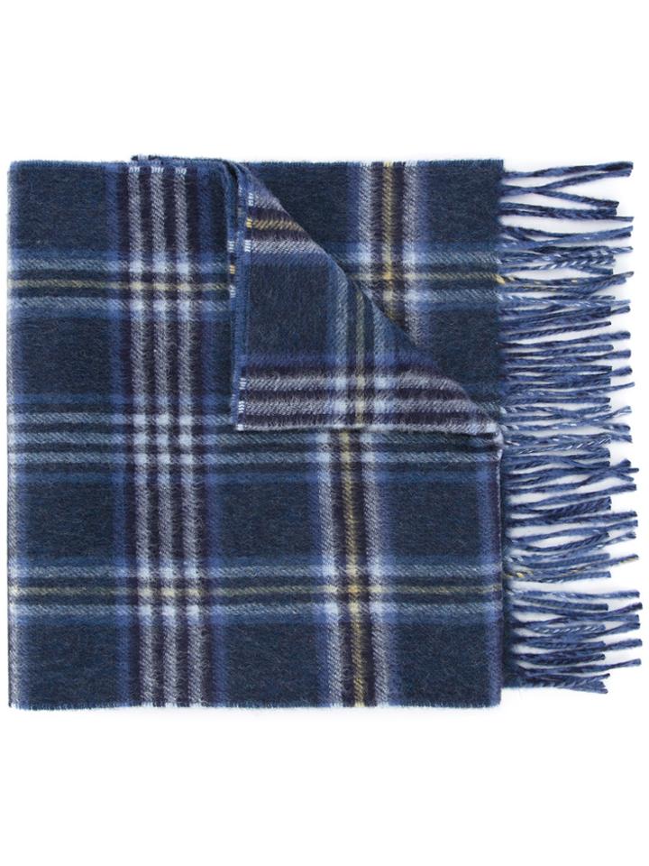 Gieves & Hawkes Plaid Fringed Scarf - Blue