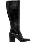 Aeyde Charlie Croc-embossed Knee-high Boots - Black