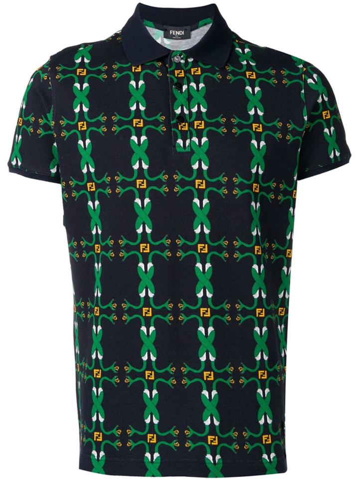 Fendi Entwining Snakes Print Polo Shirt - Blue