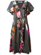 Floral Print Ruffled Dress - Women - Cotton/spandex/elastane - 40, Green, Cotton/spandex/elastane, Blumarine