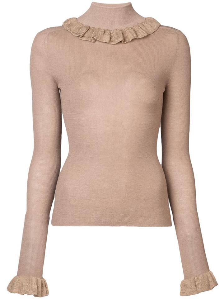 Jill Stuart Ruffled Collar Knit Sweater - Nude & Neutrals