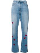 Vivetta Embroidered Lip Patch Mom Jeans - Blue