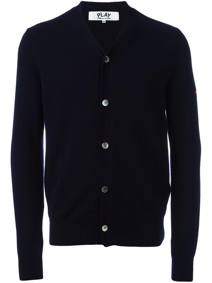 Comme Des Garçons Play V-neck Cardigan, Men's, Size: Medium, Blue, Wool