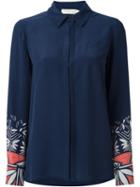 Tory Burch Printed Sleeve Shirt, Women's, Size: 8, Blue, Silk
