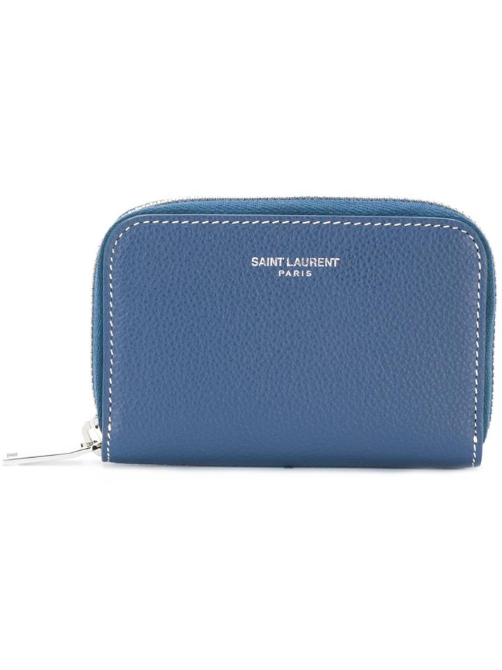 Saint Laurent Contrast Stitch Zipped Cardholder - Blue