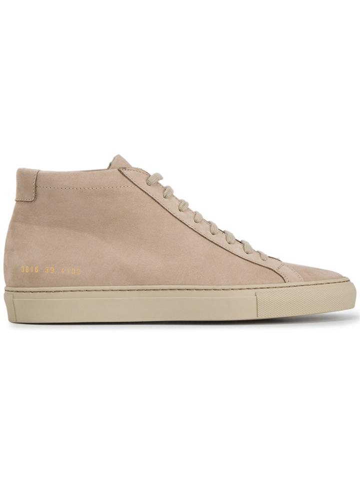 Common Projects Beige Nubuck Achilles Mid Top Sneakers - Brown